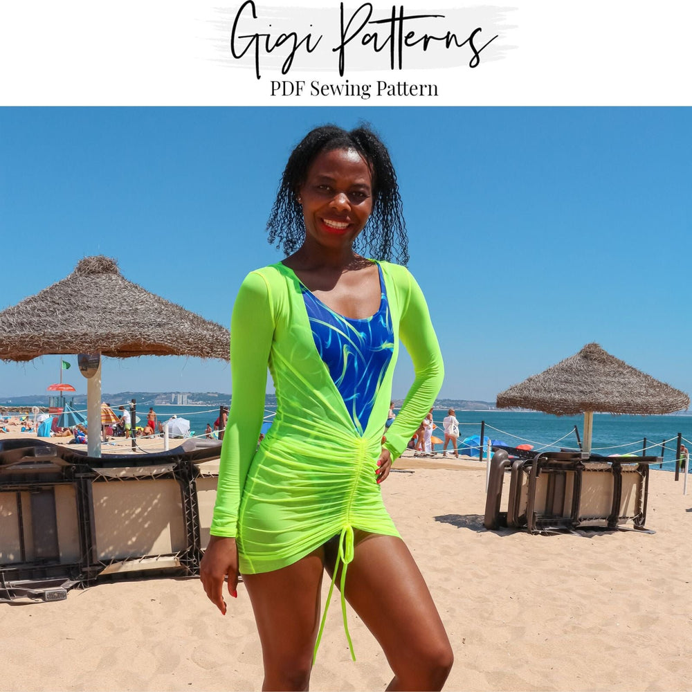 Pdf Sewing Pattern, Pdf Pattern Bikini, Bathing Suit Pattern, Swimsuit Pattern Pdf, One Piece Swimsuit, Women Swimsuit, Extreme Micro Bikini, Bikini Top Pattern, Pdf Swimwear Pattern, Diy Swimsuit, Diy Bikini, Crochet Top Pattern, Swim Bottom Pattern, Beach cover-up sewing pattern with ruched front, long sleeves, and deep V-neckline. Designed as a swimsuit layering piece. Digital PDF download includes A4, US Letter, and A0 formats. Sizes XS, S, M, L, XL, 2XL, 3XL, 4XL, 5XL. Includes video tutorial. Swimwear
