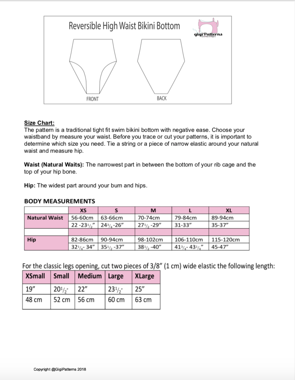 Reversible High-Cut Bikini Bottom PDF sewing pattern. Sizes XS–XL. Beginner-friendly with sew-along video tutorial.