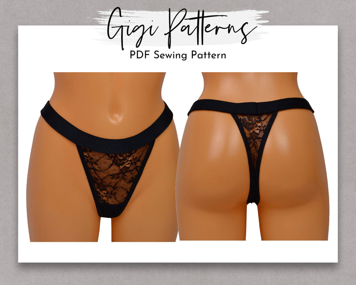 Lace Thong Lingerie PDF sewing pattern. Sizes XS–2XL. Beginner-friendly with sew-along video tutorial.