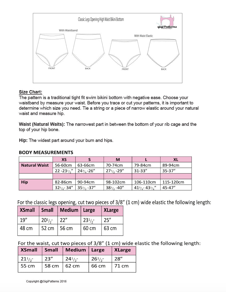Retro High-Waist Bikini Bottom PDF sewing pattern. Sizes XS–XL. Beginner-friendly with sew-along video tutorial.