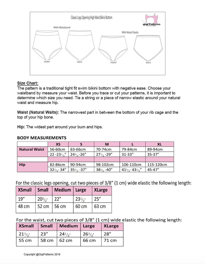 Retro High-Waist Bikini Bottom PDF sewing pattern. Sizes XS–XL. Beginner-friendly with sew-along video tutorial.
